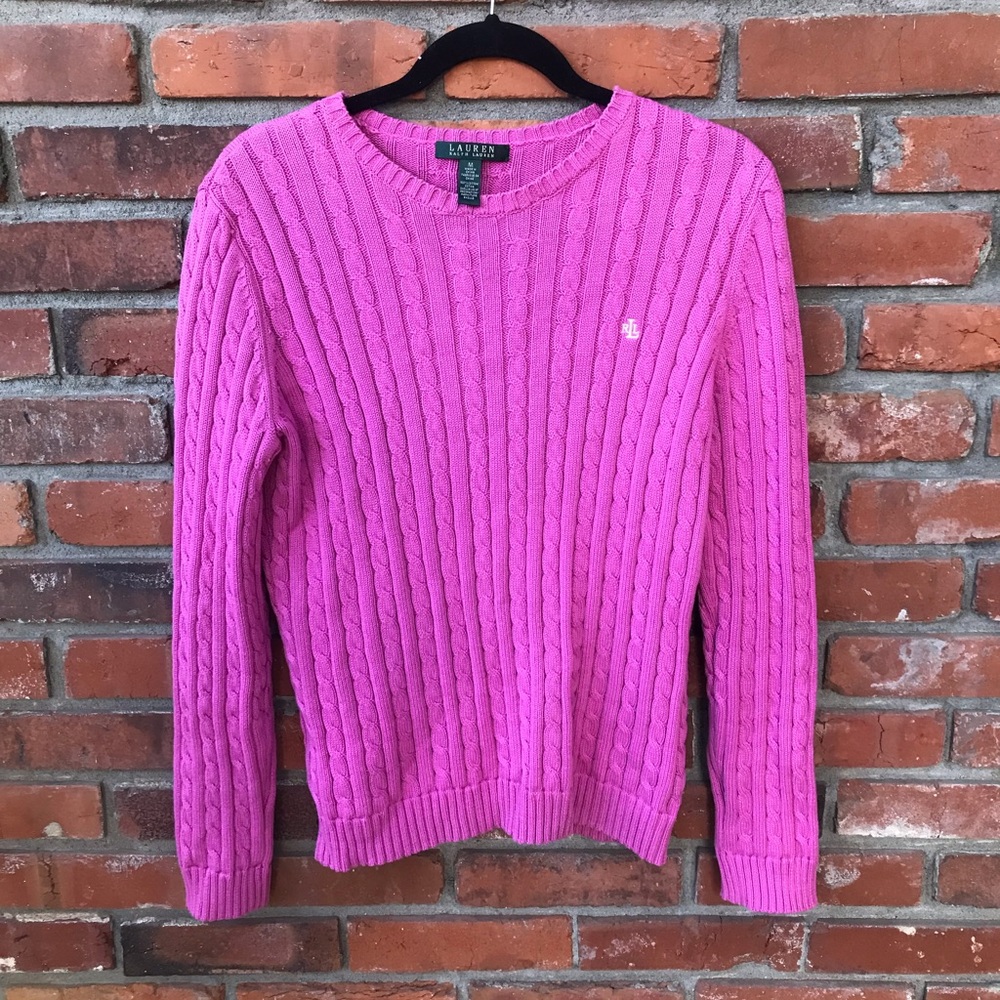 Lauren Ralph Lauren Pink Cable Knit Sweater Size Medium